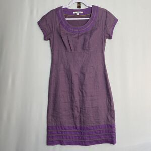 Boden Purple Carousel Shift Dress 100% Linen Zip Up Closure Size 4